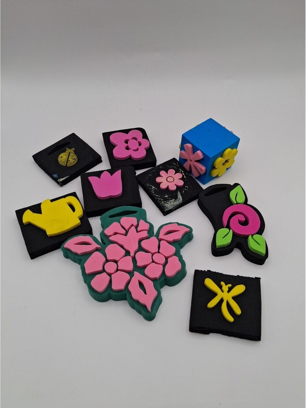 Lot of 9 Chunky Foam Stamps Flower Floral Garden